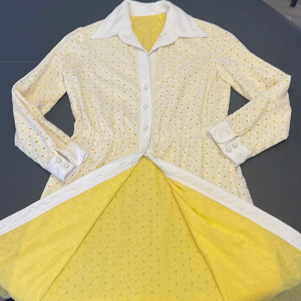 Vintage Maxi White and Yellow Eyelet Dress